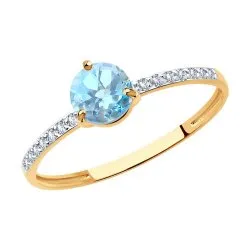 Inel din aur roșu cu Cubic Zirconia Incolor, Topaz albastru