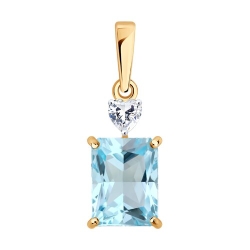 Pandantiv din aur roșu cu Cubic Zirconia Incolor, Topaz albastru