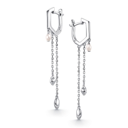 Серьги Длинные из серебра с камнями Жемчуг имит.