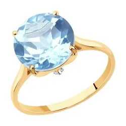 Inel din aur roșu cu Cubic Zirconia Incolor, Topaz albastru