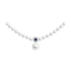 Colier din aur alb cu Cubic Zirconia Incolor, Perla Albă și Corindon