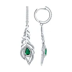 Cercei Creole din argint cu Cubic Zirconia Incolor, Cubic Zirconia Verde