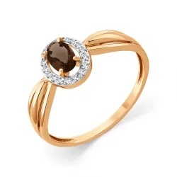 Inel din aur roșu cu Cubic Zirconia Incolor, Cuarț fumuriu