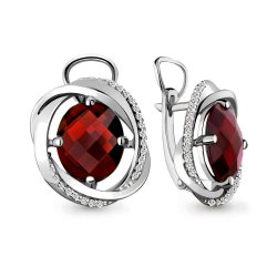 Серьги из белого золота с камнями Фианит, Гранат