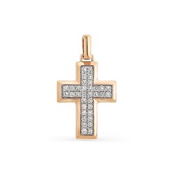 Крестик из красного золота с камнями Бриллиант