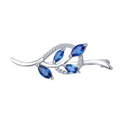 Broșă din argint  cu pietre Cubic Zirconia Incolor, Cubic Zirconia Albastru Safir