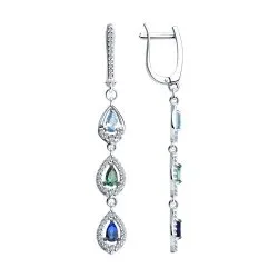 Cercei Suspendați din argint cu Cubic Zirconia Incolor, Cubic Zirconia Verde și Cubic Zirconia Albastru