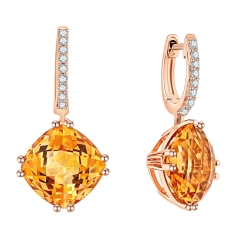 Cercei Creole din aur roșu cu pietre Diamant, Citrin