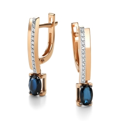 Серьги из красного золота с камнями Бриллиант, Сапфир