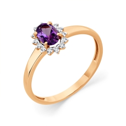 Inel din aur roșu cu pietre Cubic Zirconia Incolor, Alexandrit (sint.)