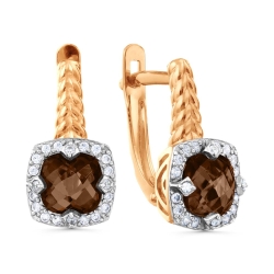 Cercei din aur roșu cu pietre Cubic Zirconia Incolor, Cuarț fumuriu