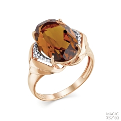 Inel din aur roșu cu pietre Cubic Zirconia Incolor, Cuarț Coniac