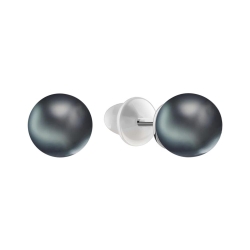 Cercei Pusete din aur alb cu pietre Perla neagră, Silicon