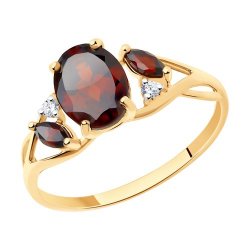 Inel din aur roșu cu pietre Cubic Zirconia Incolor, Granat