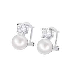 Cercei din argint  cu pietre Cubic Zirconia Incolor, Perla Albă