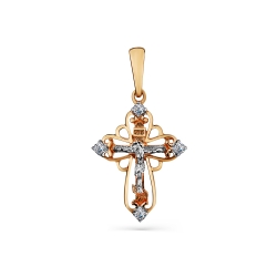 Cruce din aur roșu cu pietre Cubic Zirconia Incolor