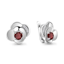 Серьги из серебра с камнями Фианит, Гранат