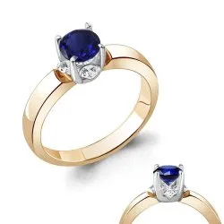 Inel din aur roșu cu Diamant, Safir