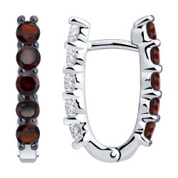 Серьги из серебра с камнями Фианит, Гранат