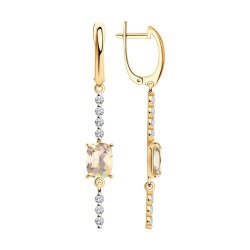 Серьги Длинные из красного золота с камнями Swarovski, Топаз розовый