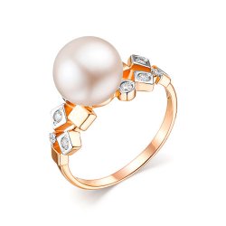Inel din aur roșu cu pietre Cubic Zirconia Incolor, Perla Albă