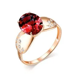 Inel din aur roșu cu Cubic Zirconia Incolor, Granat
