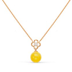 Colier din aur roșu cu pietre Cubic Zirconia Incolor, Chihlimbar presat