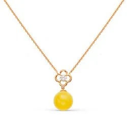 Colier din aur roșu cu Cubic Zirconia Incolor, Chihlimbar presat