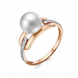 Inel din aur roșu cu pietre Cubic Zirconia Incolor, Perla Albă