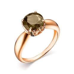 Кольцо из красного золота с камнями Фианит, Кварц дымчатый