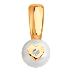 Подвеска из красного золота с камнями Фианит, Жемчуг белый