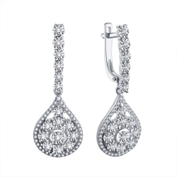 Cercei Suspendați din aur alb cu pietre Diamant