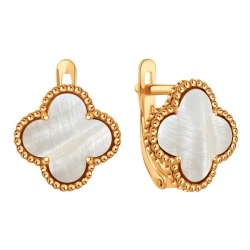 Серьги из красного золота с камнями Перламутр белый