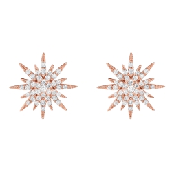Cercei Pusete din aur roz cu pietre Diamant