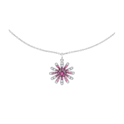 Colier din aur alb cu pietre Diamant, Rubin și Safir roz