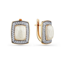Cercei din aur roșu cu pietre Cubic Zirconia Incolor, Emailare