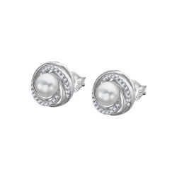 Cercei Pusete din argint  cu pietre Cubic Zirconia Incolor, Perla Albă