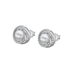 Cercei Pusete din argint cu Cubic Zirconia Incolor, Perla Albă