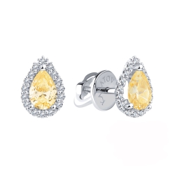 Cercei Pusete din aur roșu cu pietre Cubic Zirconia Incolor, Cubic Zirconia Galben