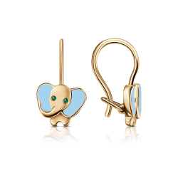 Детские серьги из красного золота с камнями Фианит Зелёный, Эмаль