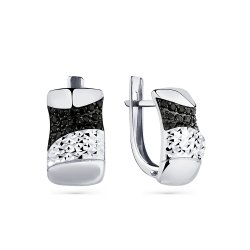 Cercei din aur alb cu pietre Cubic Zirconia Negru
