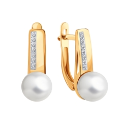 Cercei din aur roșu cu pietre Cubic Zirconia Incolor, Perla neagră