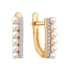 Cercei din aur roșu cu pietre Cubic Zirconia Incolor, Perla Albă