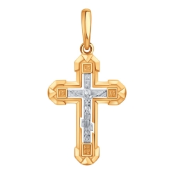 Cruce din aur alb și roșu fără pietre