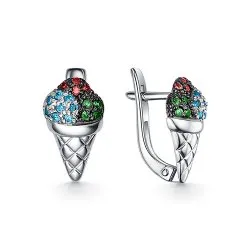 Cercei p-u copii din aur alb cu Cubic Zirconia Albastru, Cubic Zirconia Verde și Cubic Zirconia Roșu