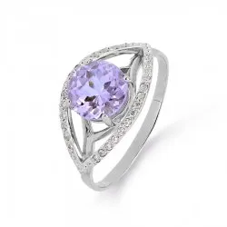 Inel din aur alb cu Cubic Zirconia Incolor, Ametist