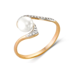 Inel din aur roșu cu pietre Cubic Zirconia Incolor, Perla Albă