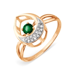 Inel din aur roșu cu pietre Diamant, Smarald