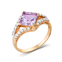 Inel din aur roșu cu pietre Cubic Zirconia Incolor, Ametist