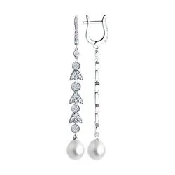 Cercei Suspendați din argint cu Cubic Zirconia Incolor, Perla Albă